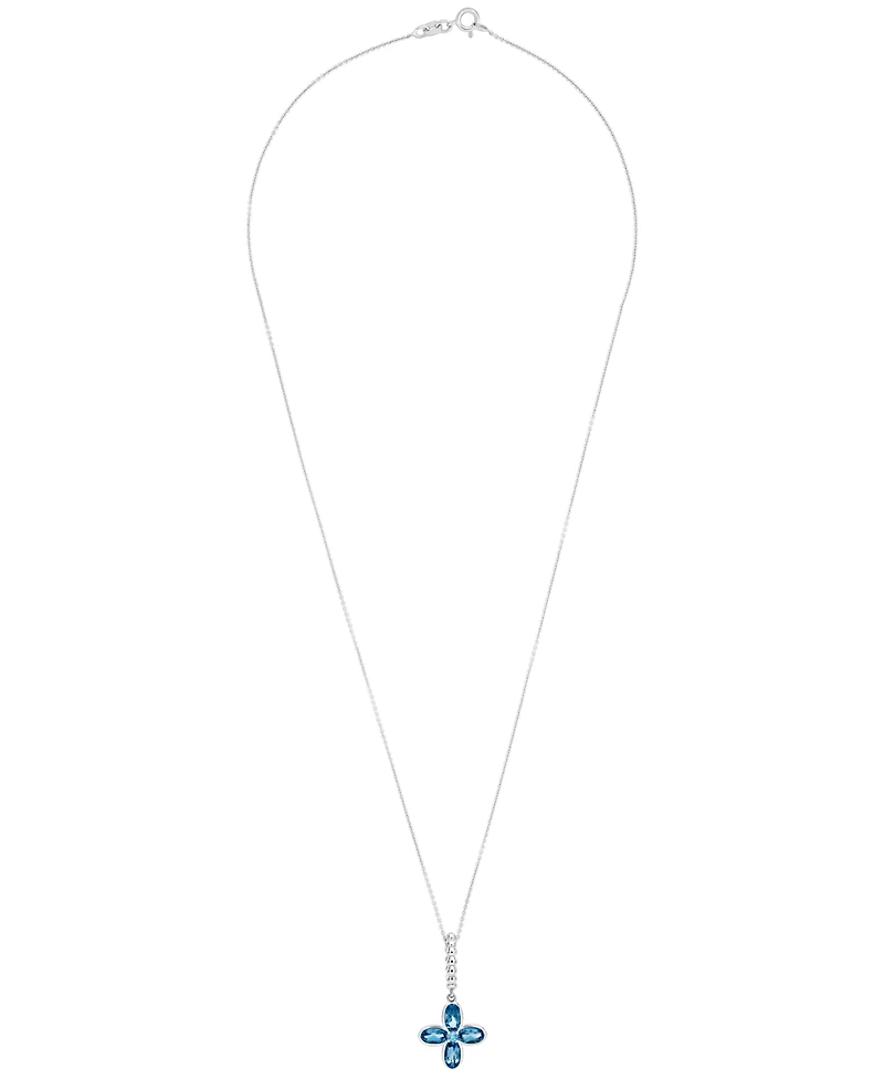 Macy's Blue Topaz (1-1/4 ct. t.w.) Flower Pendant Necklace in Sterling Silver