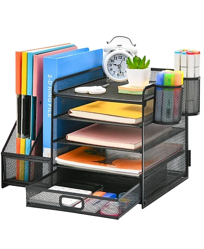 Danrong 5 Tier Desk Organizer with File Trays Magazine Holders and Pen