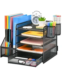 Danrong 5 Tier Desk Organizer with File Trays Magazine Holders and Pen