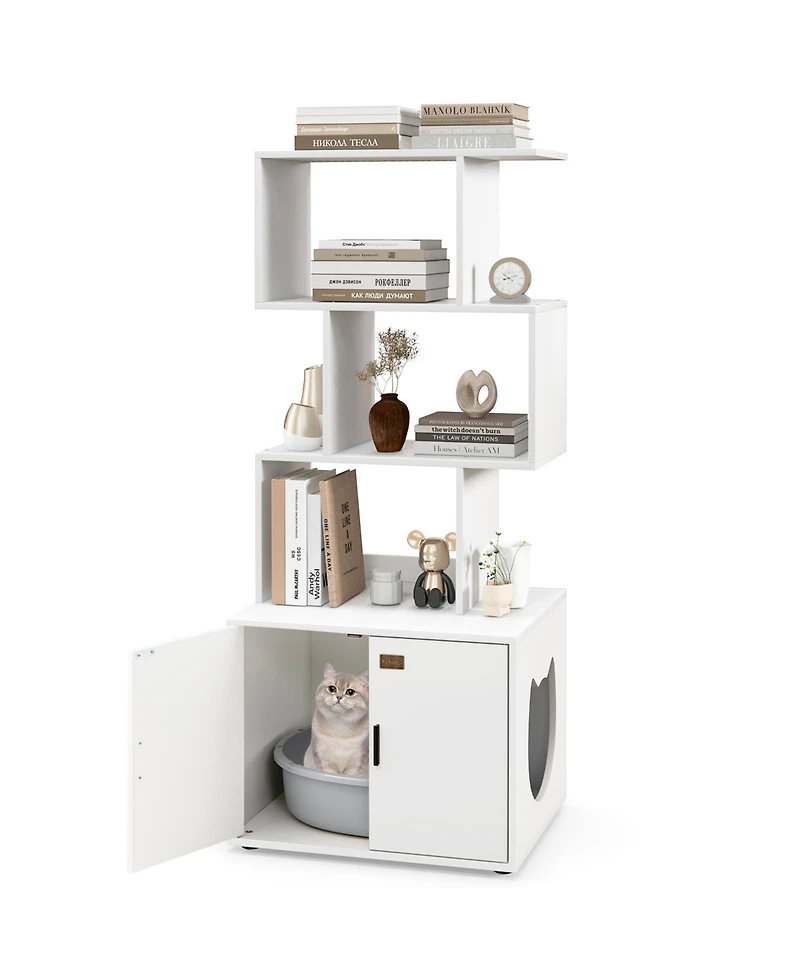 Ruie 56 Inch Tall Cat Litter Box Enclosure Cabinet with Storage Shelves