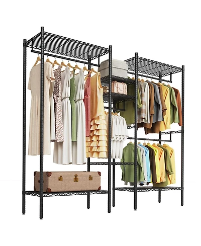 homfan Heavy Duty Metal Garment Rack – Freestanding Storage Shelf and Adjustable Shelves and Hanging Rods – 1000 lb Cap – for Closet, Wardrobe, Dorm