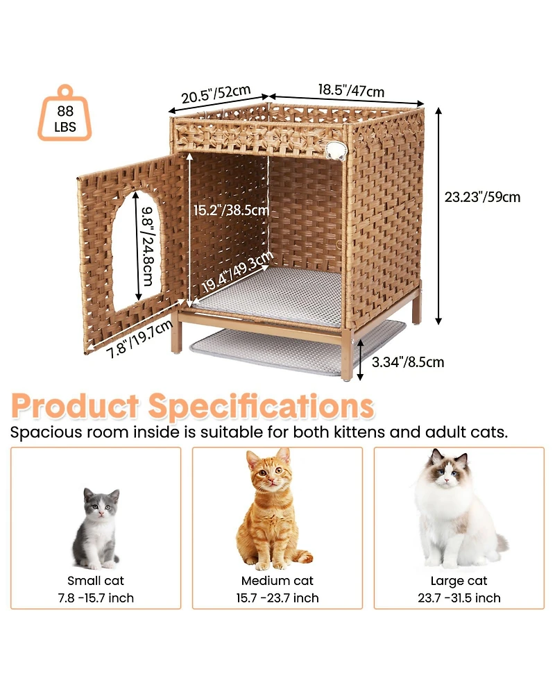 homfan Rattan Cat Litter Box Enclosure