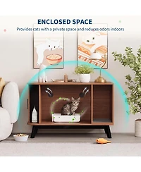 homfan Cat Litter Box End Table - 39" Hidden House Enclosure with Sliding Door, Mat, Multi-Functional Wooden Pet Cabinet for Living Room