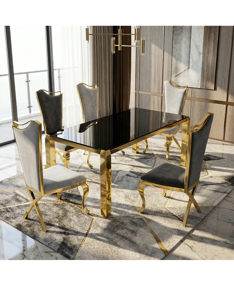 Streamdale Furniture Luxury Gold 63" Modern Dining Table with Tempered Glass - Seats 6