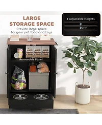 Ruie Dog Feeding Station Cabinet with Hidden Raised Bowls and Adjustable Panel