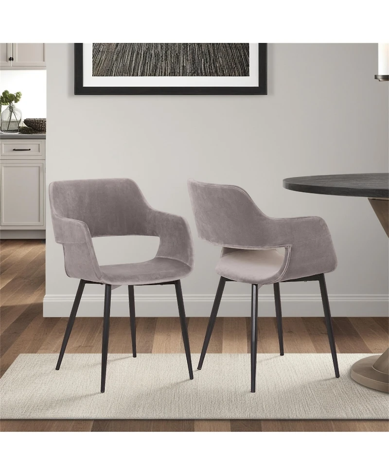 Clihome Velvet Dining Chair with Cutout, Modern Upholstered Arm Chair, Metal Leg Kitchen Chair