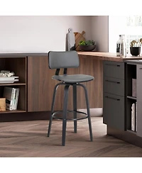 Clihome Leather Swivel Bar Stool with Wood Legs, Modern Upholstered Counter Height Chair, Kitchen Island Stool