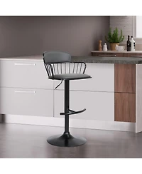 Clihome Leather Adjustable Bar Stool with Metal Backrest, Modern Swivel Counter Height Chair, Metal Base Kitchen Stool