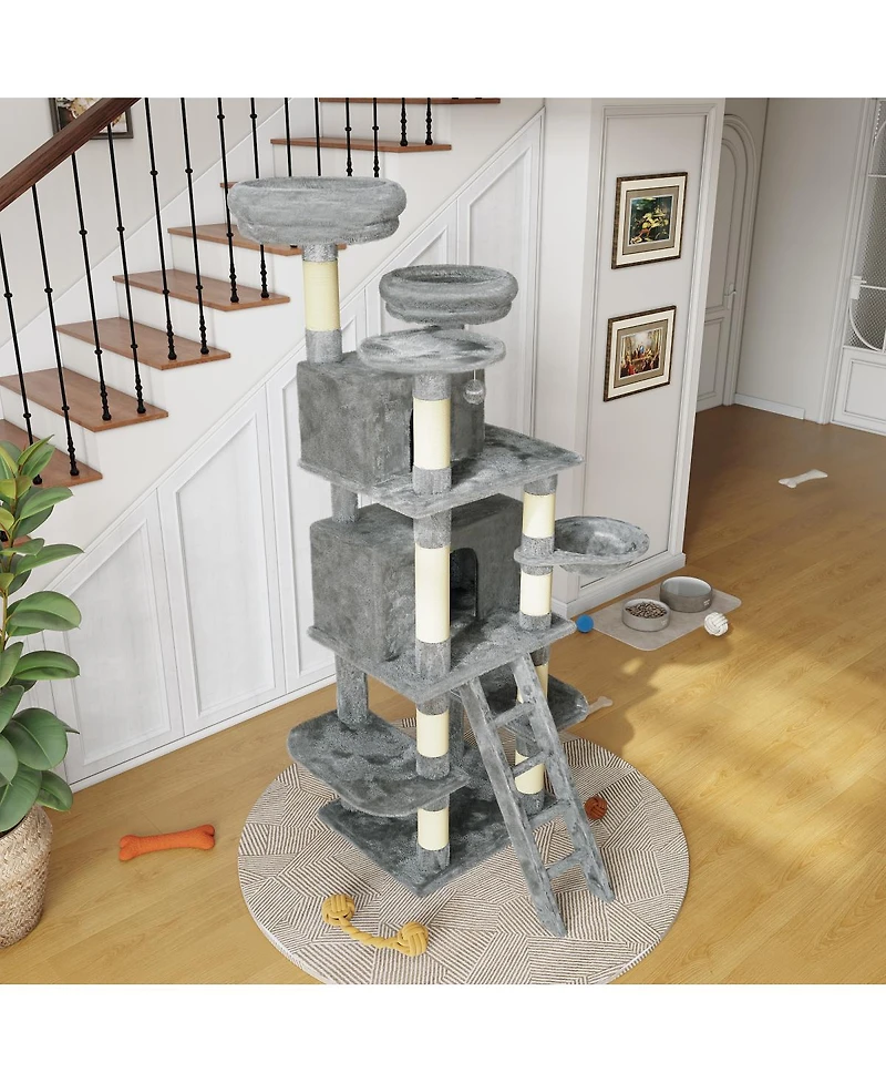 Streamdale Furniture 70.87Inch Cat Tree with 2 Condos, 3 Perches, Hammock, and Sisal Scratching Posts