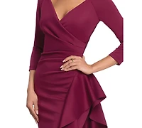 Xscape Women's Scuba Long Sleeve Ruffle Gown