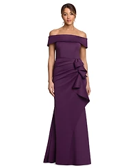 Xscape Women's Scuba Off-the-Shoulder Side Ruffle Gown