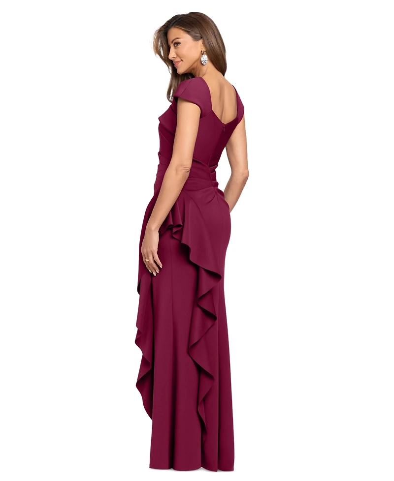 Xscape Women's Asymmetric Neck Side Ruffle Gown