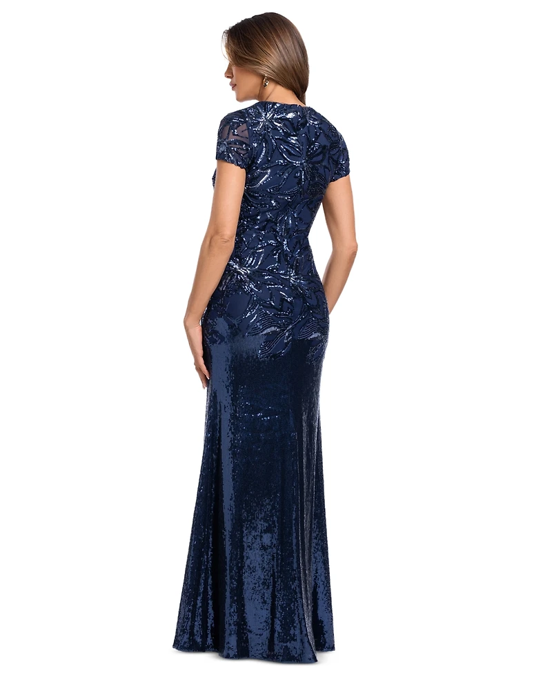 Xscape Women's Sequin Cap Sleeve Gown