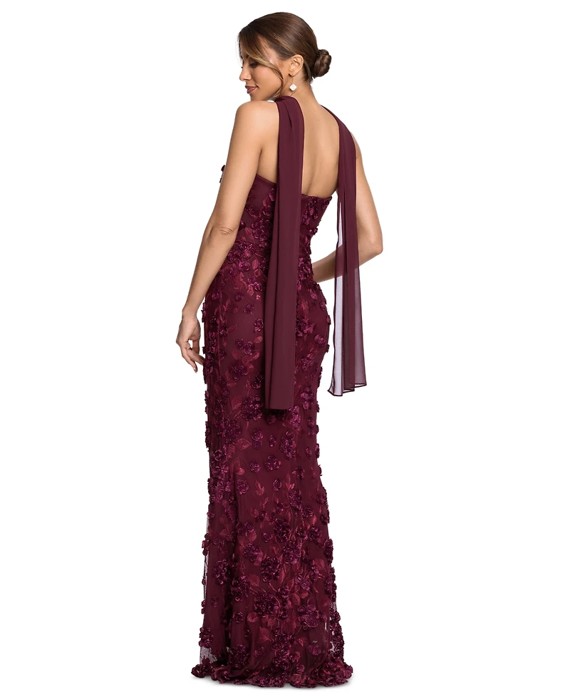 Xscape Women's Power Mesh Strapless Scarf Gown