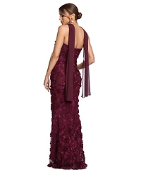 Xscape Women's Power Mesh Strapless Scarf Gown