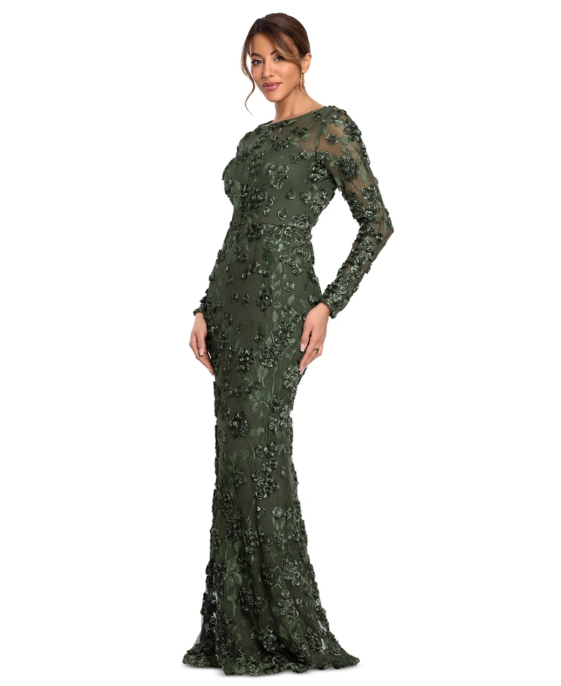 Xscape Women's Long Sleeve Rose Flower Dress