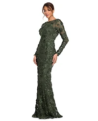 Xscape Women's Long Sleeve Rose Flower Dress
