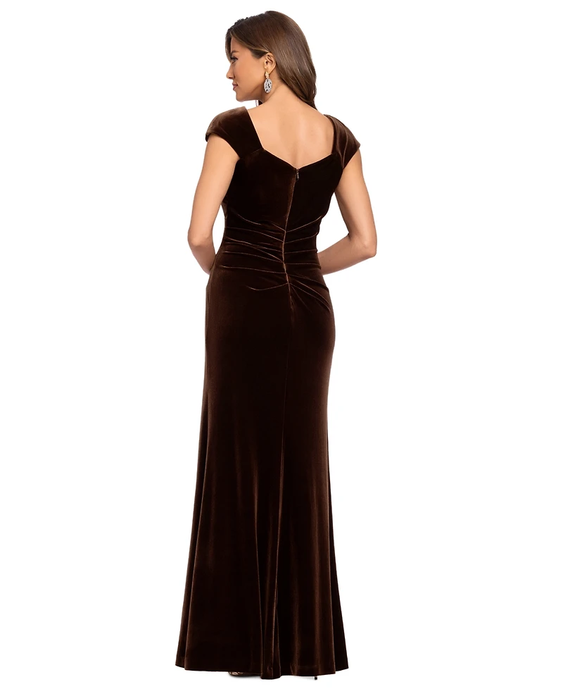 Xscape Women's Asymmetrical Neck Cap Sleeve Velvet Dress
