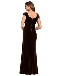 Xscape Women's Asymmetrical Neck Cap Sleeve Velvet Dress