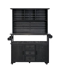 Streamdale Furniture 65"H Large Garden Potting Bench With Stainless Steel Top And Lockable Wheels