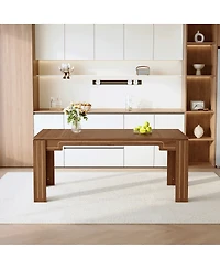 Streamdale Furniture 71" Walnut Mdf Spliced Dining Table with Grooved Legs for 6-8 People