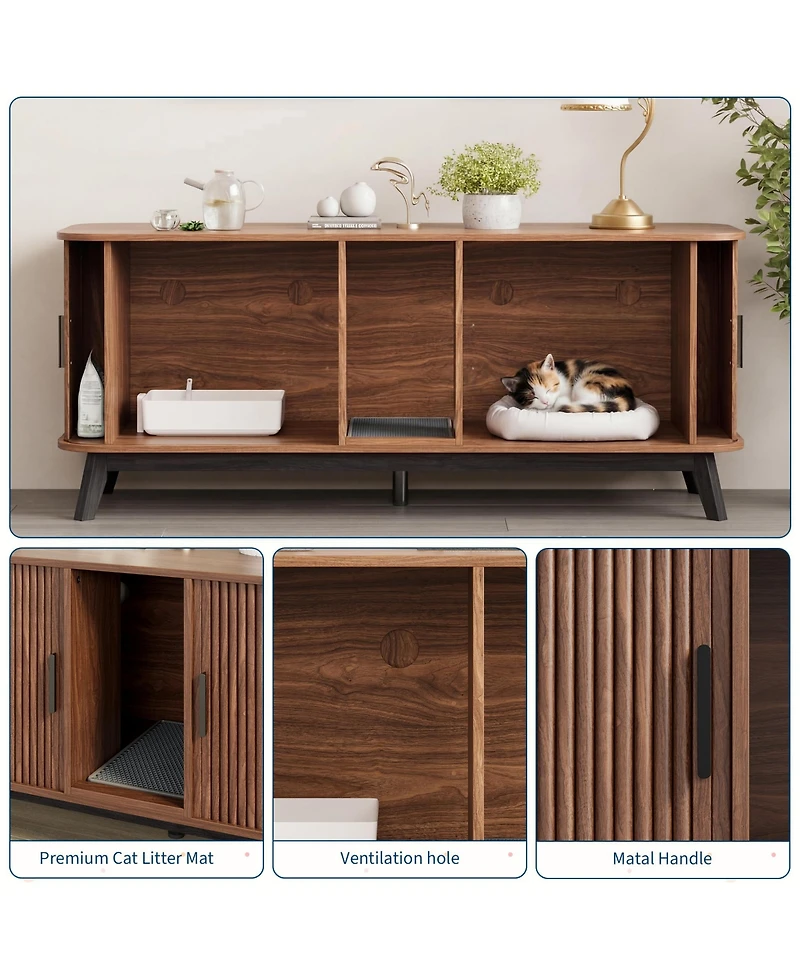 homfan Cat Litter Box Enclosure - 59" Large Hidden Furniture with Sliding Door Access, Ventilated Pet House