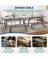 homfan Rectangular Wood Dining Table - 71" Modern Rustic Farmhouse Table with Curved Anti-Collision Edge and Recessed Footrest, Seats 6-8