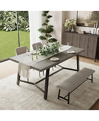 homfan Rectangular Wood Dining Table - 71" Modern Rustic Farmhouse Table with Curved Anti-Collision Edge and Recessed Footrest, Seats 6-8