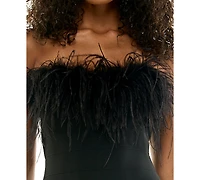 Seni & Cade Juniors' Feather-Trim Bandage Strapless Dress