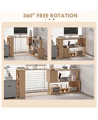 Homcom L Shaped Corner Desk, 360 Degree Rotating Home Office Desk with Storage Shelves, Writing Table Workstation, Maple