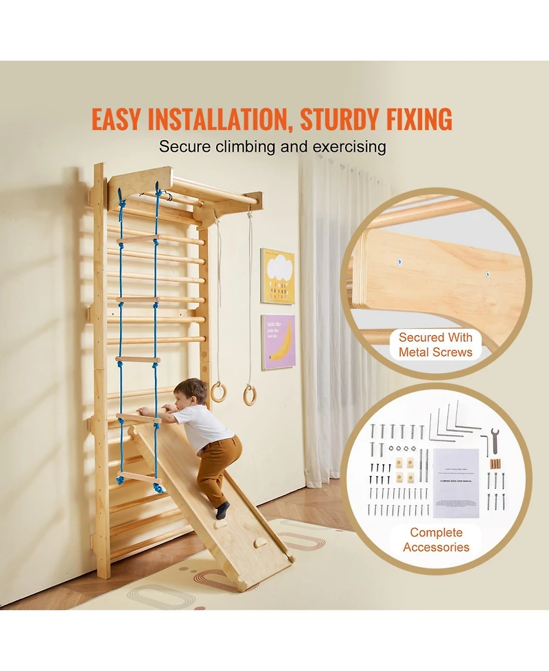 Vevor Swedish Ladder Wall Gym 5 in 1 Wooden Indoor Playground Climbing Toys