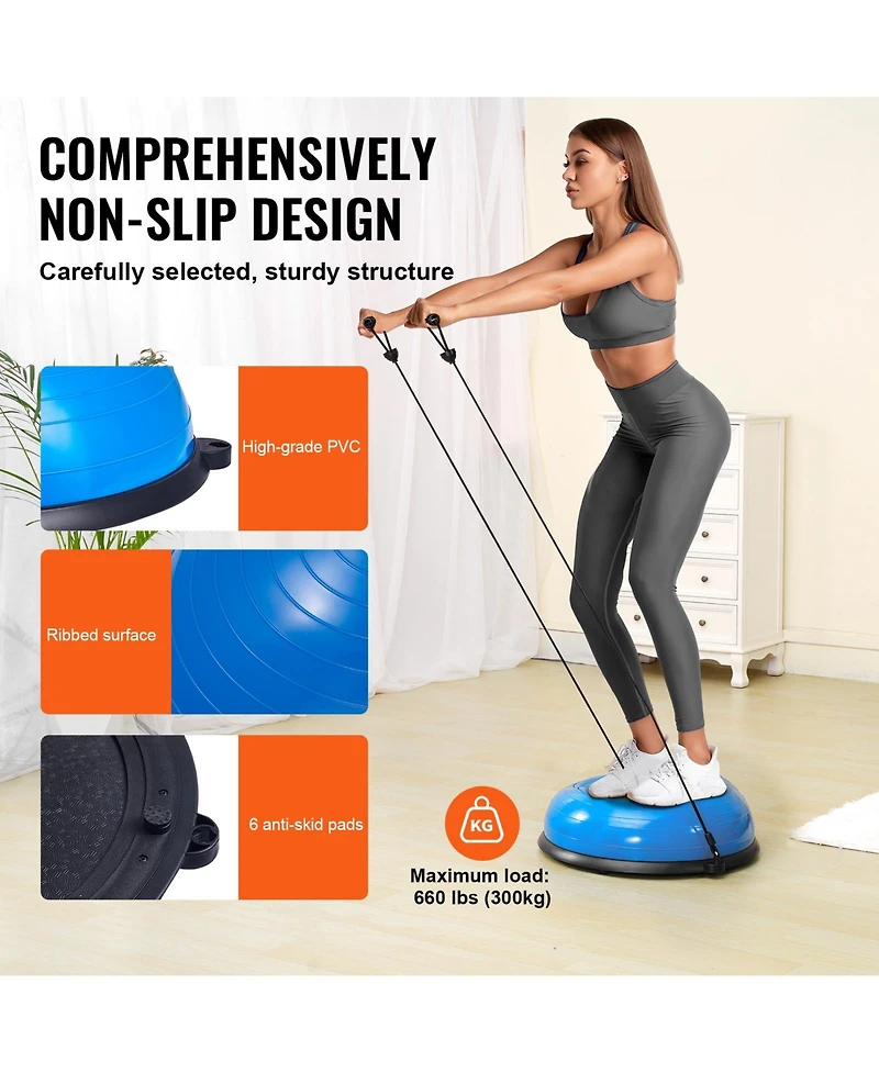 Vevor 23" Half Exercise Ball Trainer Yoga Balance Stability Ball Resistance Band