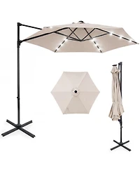 Costway 10 Feet Patio Cantilever Umbrella Large Offset Hanging With Solar Led Lights