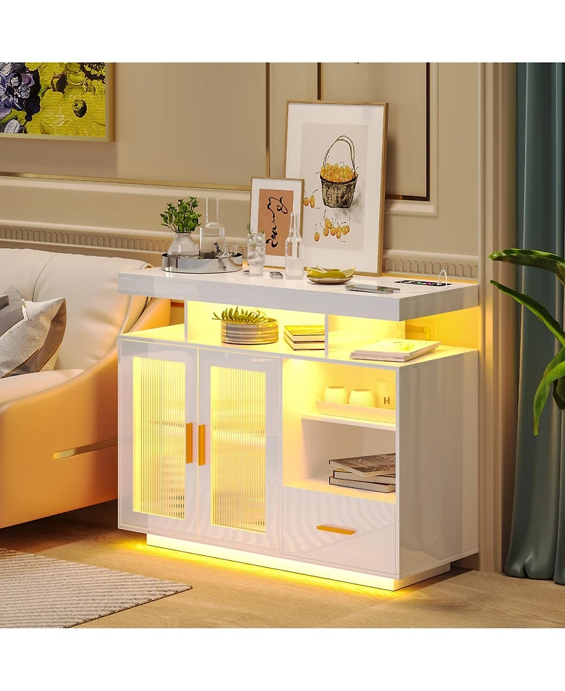 Vlsrka Modern Led Coffee Bar Cabinet with Acrylic Doors and Storage
