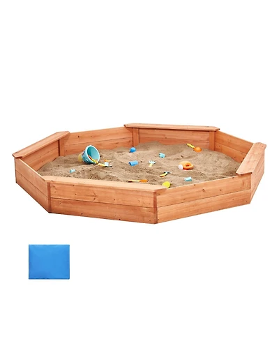 Vevor Wooden Sandbox with Cover Octagonal Sand Box Sand Pit Outdoor