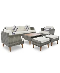 Streamdale Furniture 6-Piece All-Weather Pe Wicker Outdoor Sofa Set with Wood Table