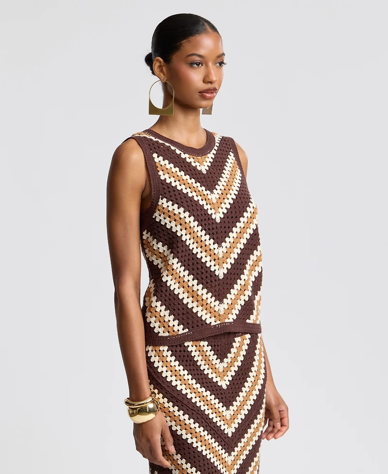 Avec Les Filles Women's Sleeveless Crochet Sweater