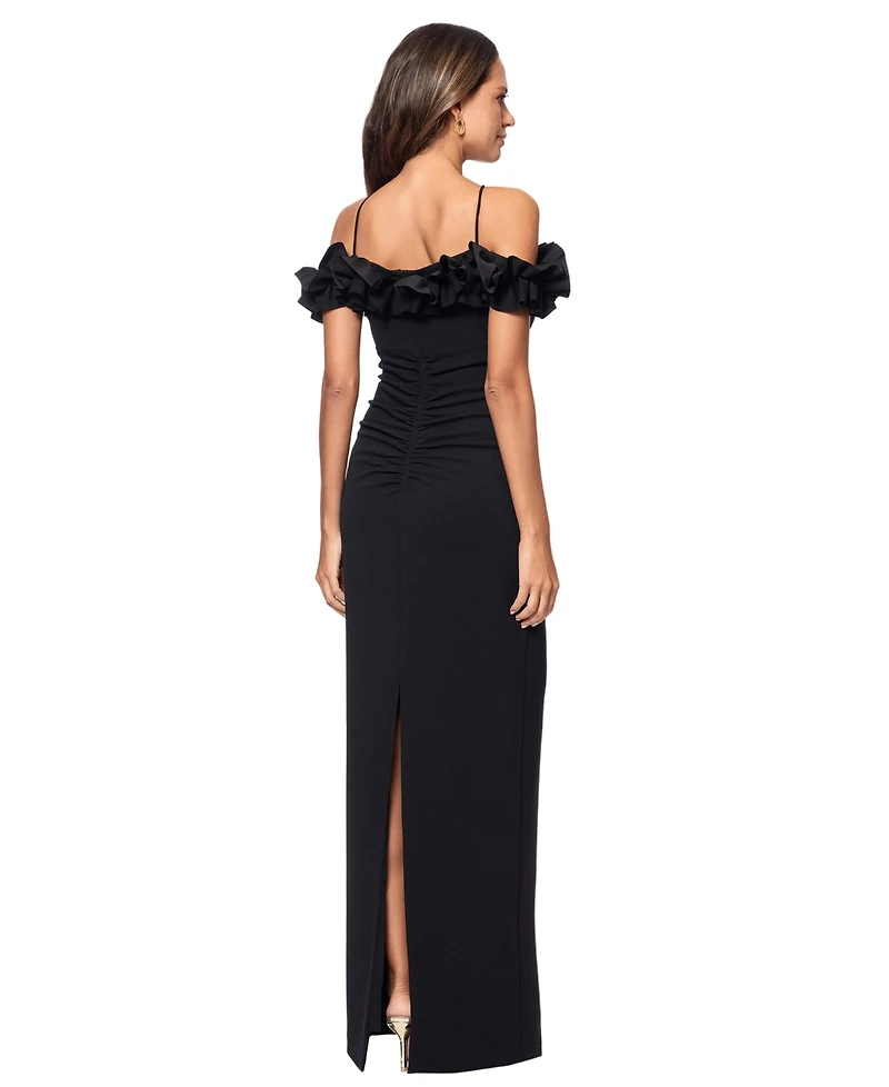 Xscape Petite Scuba Crepe Ruffle Halter Sheath Gown