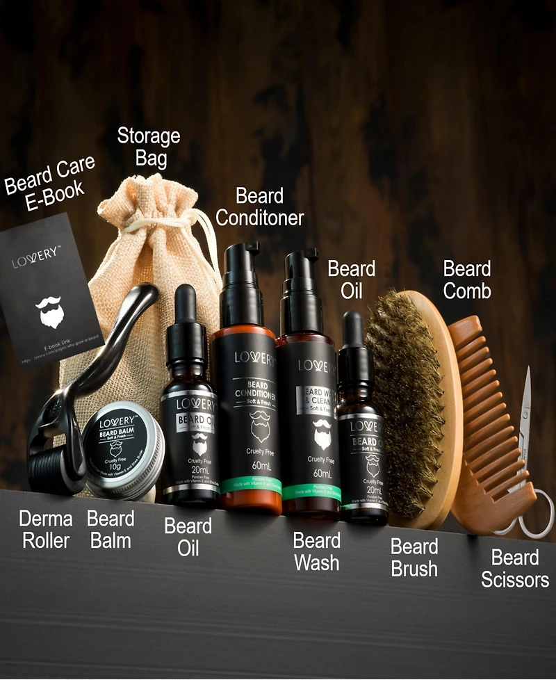 Lovery Men's Beard Grooming and Growth Kit, Beard Trimming Gift Set