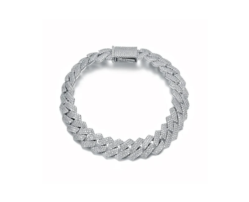 Rachel Glauber Dazzling Men's White Gold Plated Chic Cz Pave Chain Bracelet