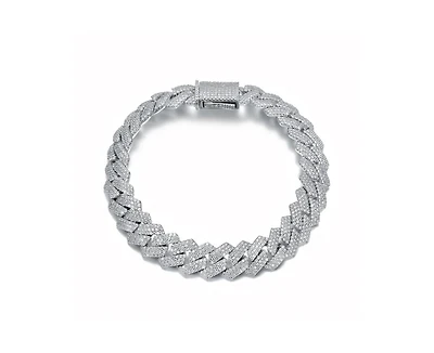 Rachel Glauber Dazzling Men's White Gold Plated Chic Cz Pave Chain Bracelet