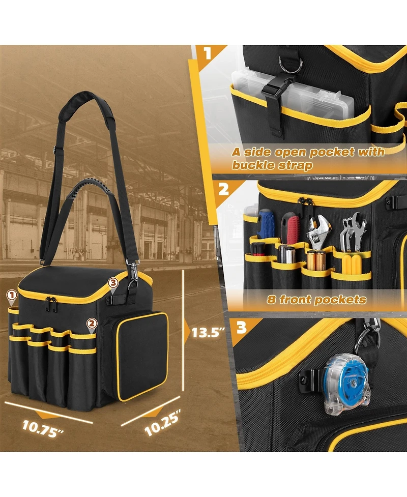 Xdovet Tool Bag Detachable Divider Shoulder Strap Heavy Duty Tote Multiple Pockets