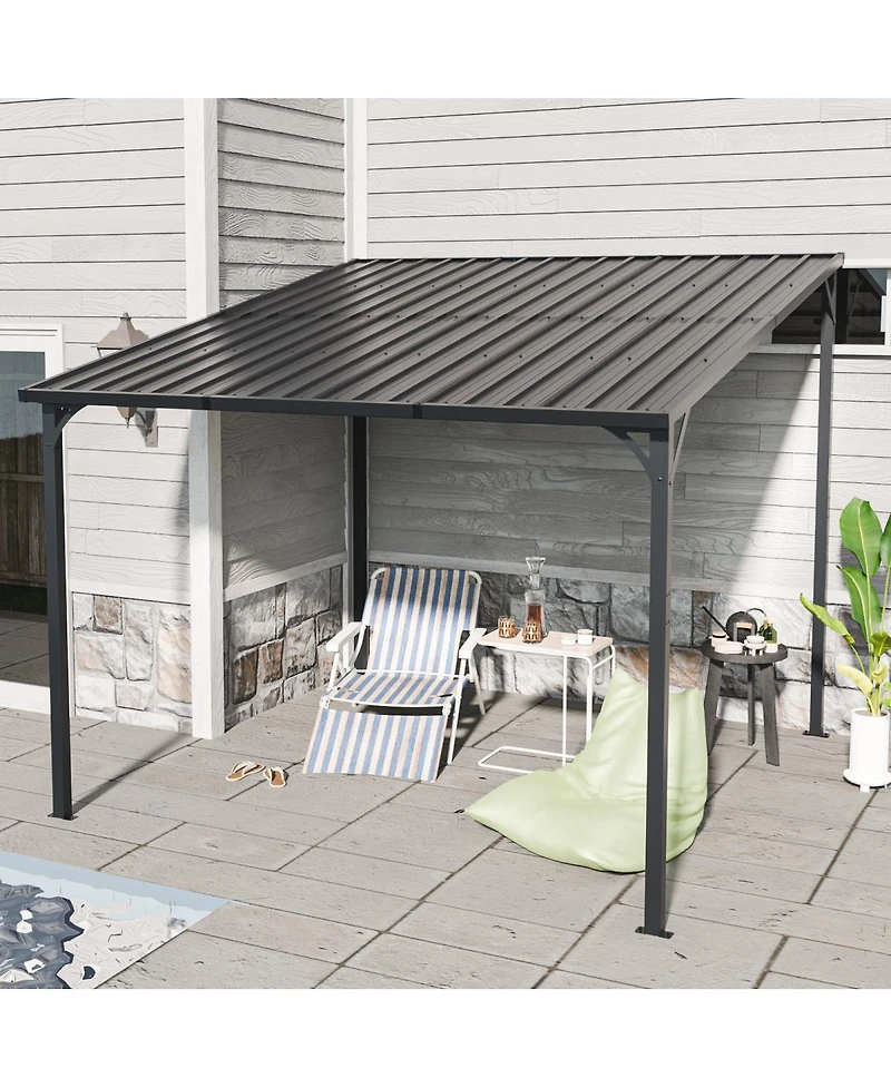 Streamdale Furniture 10' x 10' Galvanized Steel Hardtop Wall-Mounted Pergola Gazebo
