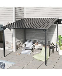 Streamdale Furniture 10' x 10' Galvanized Steel Hardtop Wall-Mounted Pergola Gazebo