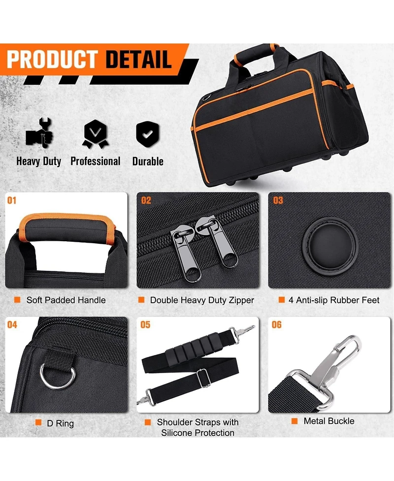 Xdovet Tool Bag 26-Pocket Organizer Adjustable Shoulder Waterproof Foldable Hvac Electrician Mechanic Contractor