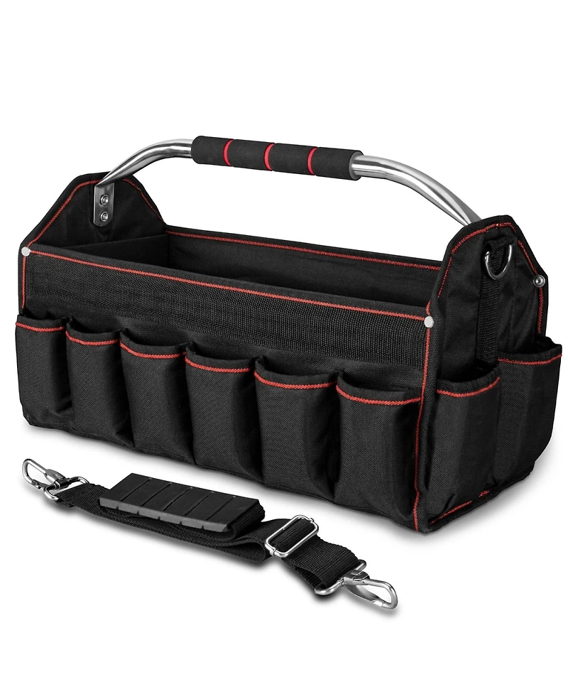 Xdovet Foldable Tool Tote Open Top Removable Divider 23-Pockets Padded Handle Hard Base