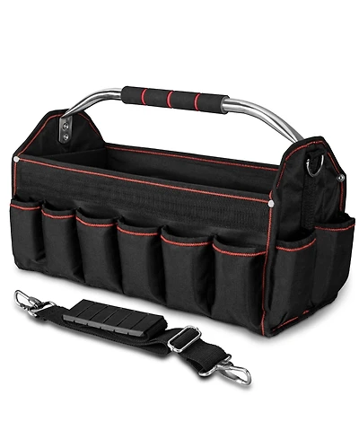 Xdovet Foldable Tool Tote Open Top Removable Divider 23-Pockets Padded Handle Hard Base