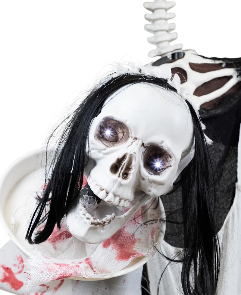 57" Animated Led Lighted Head-in-Hand Skeleton Maid Halloween Decoration