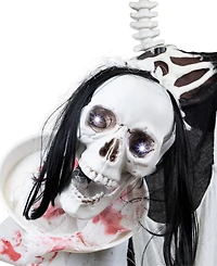 57" Animated Led Lighted Head-in-Hand Skeleton Maid Halloween Decoration