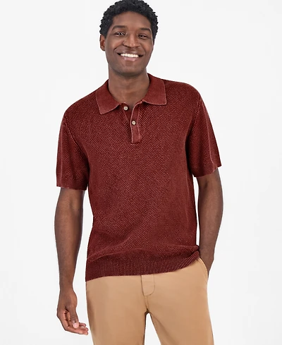 Sun + Stone Men's Short-Sleeve Textured Polo Sweater, Macy's Exclusive